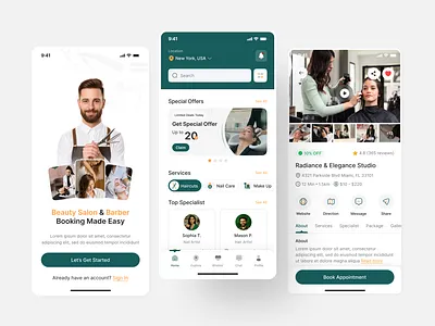 Barber and Beauty Salon Booking Mobile App UIUX Design | Figma android app designer app developer app ui beauty salon appointment design figma flutter graphics design hire ui ux designer insightlancer ios ui ui design uiux user interface ux