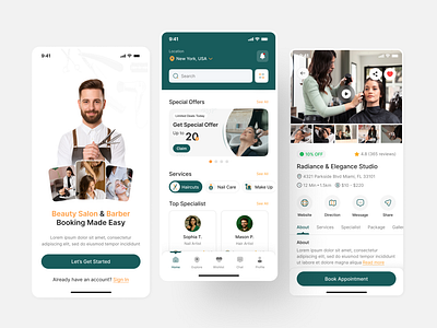 Barber and Beauty Salon Booking Mobile App UIUX Design | Figma android app designer app developer app ui beauty salon appointment design figma flutter graphics design hire ui ux designer insightlancer ios ui ui design uiux user interface ux