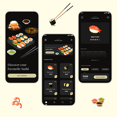 Sushi Delivery App – Clean & Tasty UI Design app application design food food delivary app mobileappdesign ui ux
