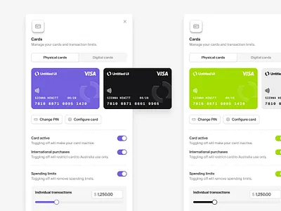 Card management — Untitled UI card settings fintech modal payment settings product design ui design user interface