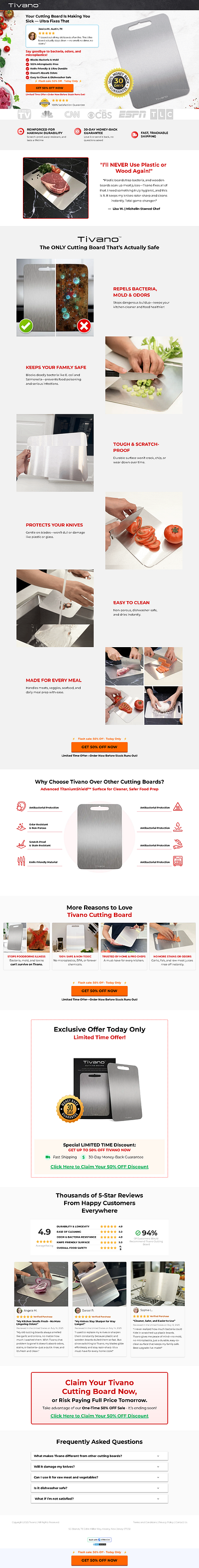 Tivano Cutting Board On Funnelish Funnel advertorial page checkout page clone funnelish funnel funnelish funnel funnnelish get ready funnelish template landing page product page