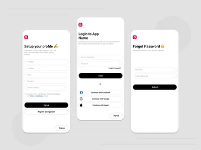 Authentication Pages, Sign up, Sign in, Log in authentication black figma forgot password login mobile app mobile app designs register signin signup ui ux