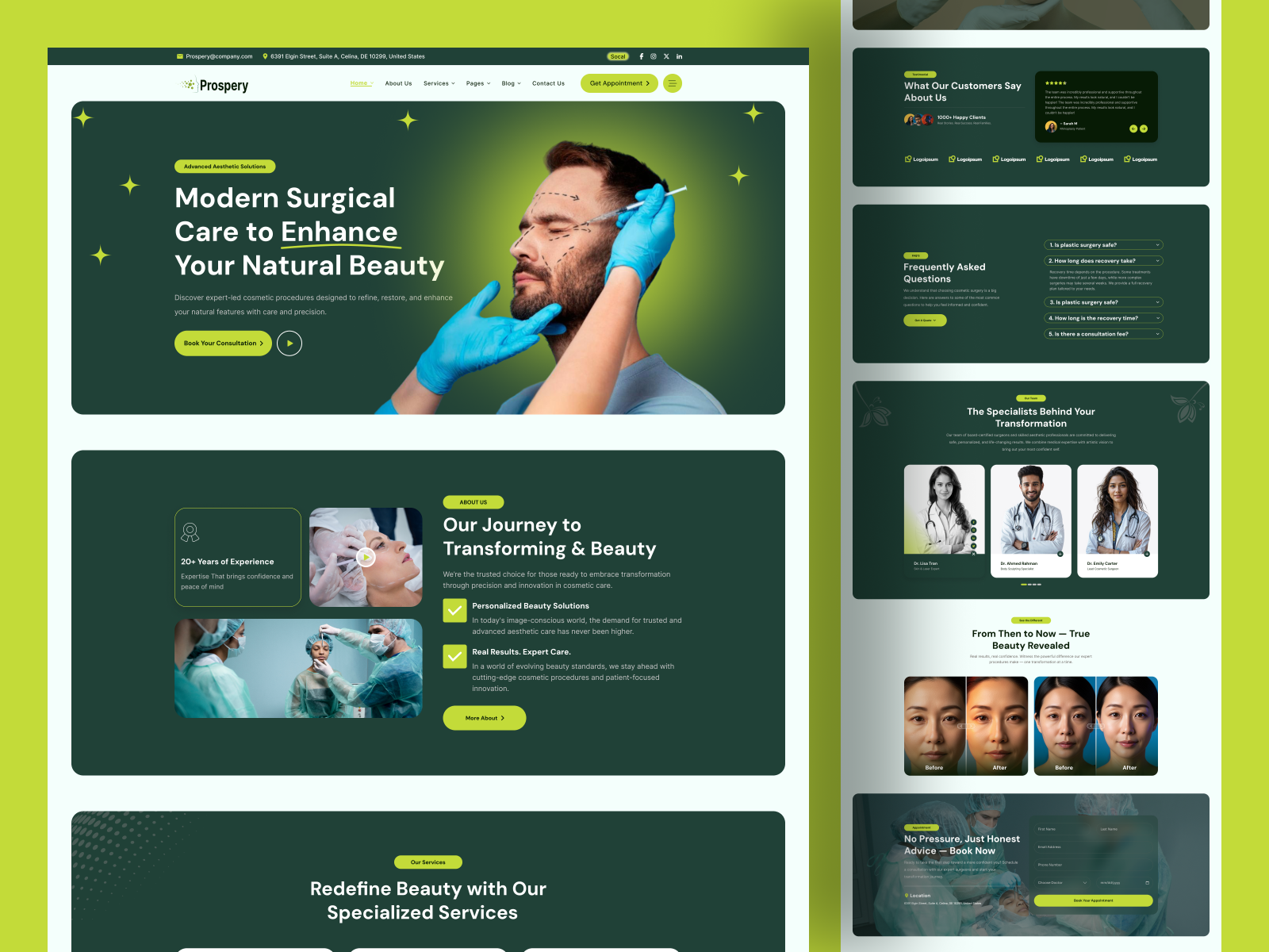 Modern Plastic & Beauty Clinic Landing Page – Clean, Elegant UI beauty clinic ui booking website ui clean design cosmetic surgery web ui doctor profile page figma ui landing page design medical website design plastic surgery responsive web design