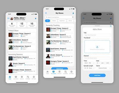 TV Show Tracker app app design ui ui design ux design