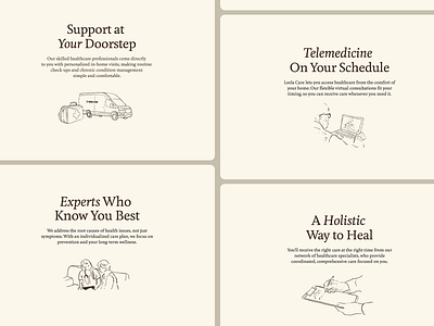 Leela Care – Branding & Website Design altalogy beige branding calm clean ui functional medicine handdrawn heathcare app holistic medicine home care illu illustrations pastels pencil telemedicine uiux web design