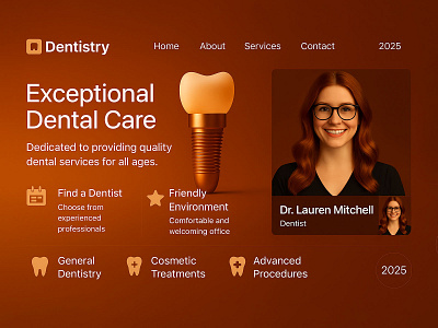 Modern Dental Clinic Website UI – Exceptional Dental Care Landi app branding creative design graphic design illustration logo ui ux vector