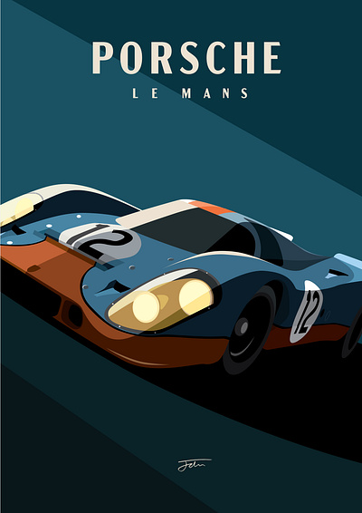 Porsche 917 Le Mans Poster automotive cars digital art illustration motorsports paint photoshop vector vehicle