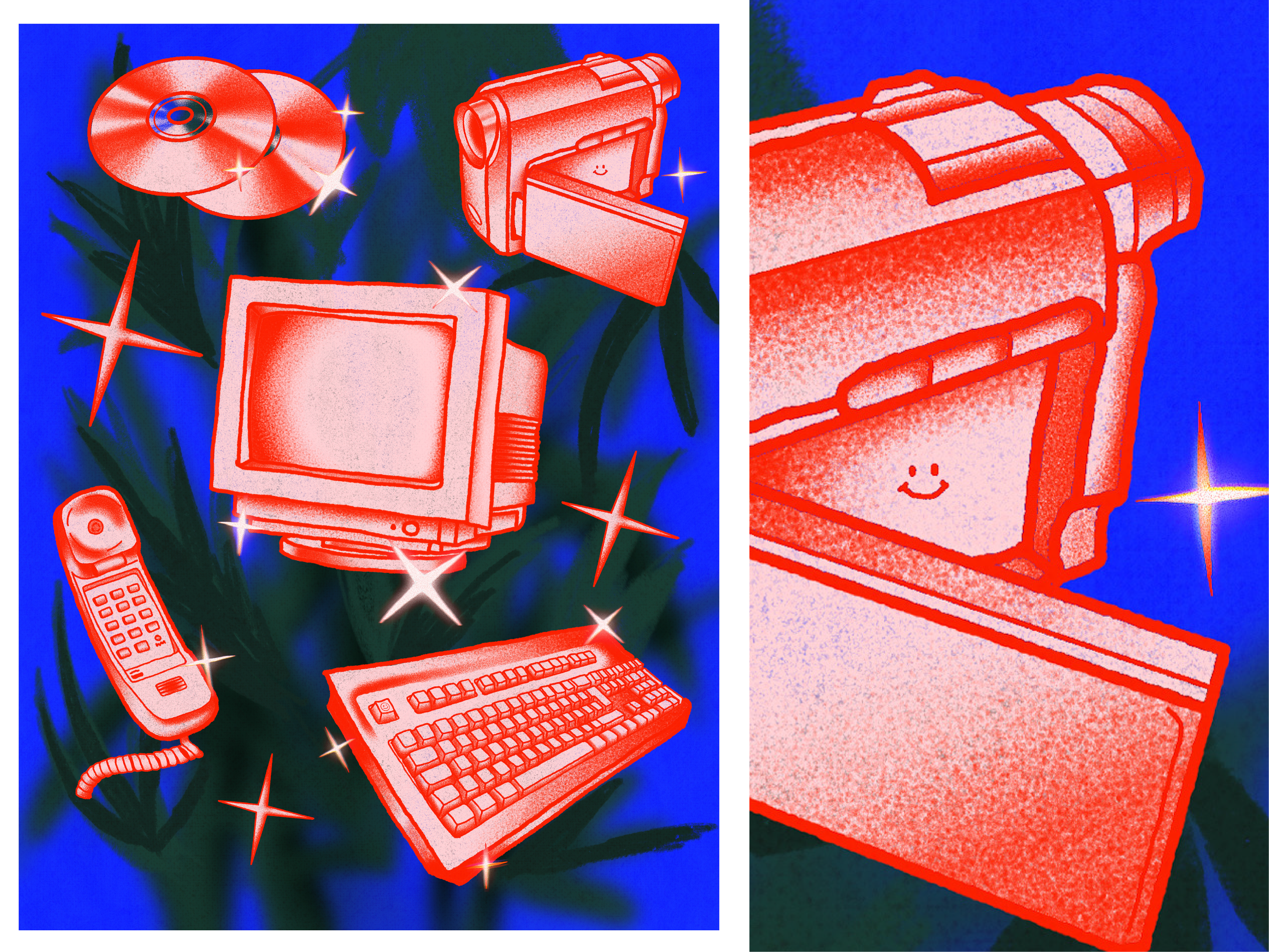 Y2K Tech Illustration - Retro Poster digital illustration flash illustration illustration nostalgia poster design procreate retro retro design retro illustration