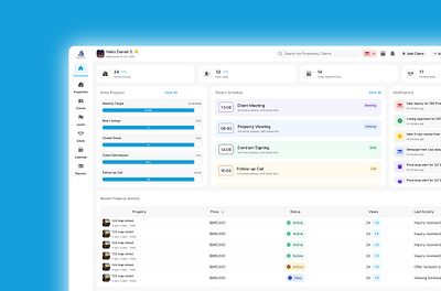 Real Estate CRM Dashboard — 2 Hour Challenge admincrm bookingsystem borderless branding cleanui crm dashboard gamification goals minimaldesign notification productdesign real estate schedule ui ui design uxdesign
