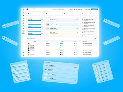 Real Estate CRM Dashboard — 2 Hour Challenge borderless crm dashboard gamification glass goals minimal design product design real estate scheduler ui ui design