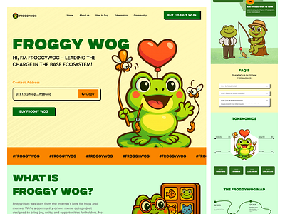Meme Coin Landing Page UI Design blockchain clean ui crypto landing page defiux design services forggy frogcoin graphic design landing page meme coin meme coin design meme token swan design agency token design ui ui ux ux for crypto wallet web3 website design