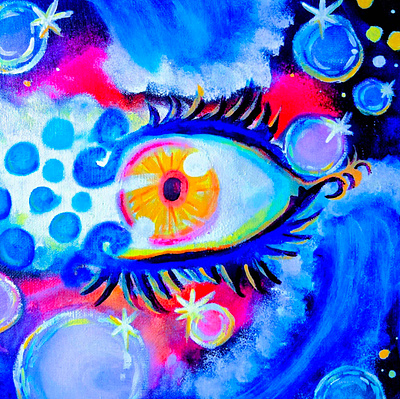 Bubble Vision abstract acrylic paint bubbles eye oil pastel painting surreal whimsical