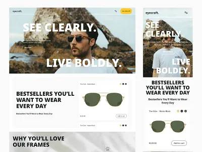 Eye Craft — Landing Page for Eyewear Brand daily ui ecommerce eyewear eyewear landing page eyewear store eyewear website figma flat design landing page shopify store sunglass ui ui ux