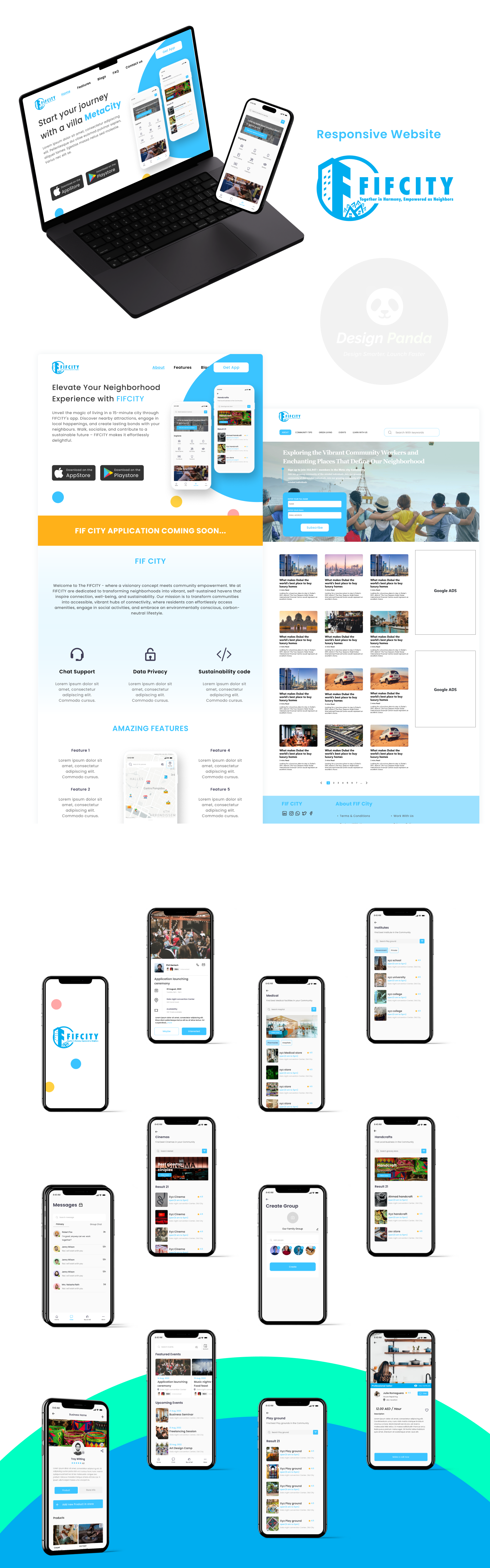 FIFCITY - LANDING PAGE - Mobile app design + admin-community app android app best branding community creative design graphic design illustration ios landing page prototyping ui ux web