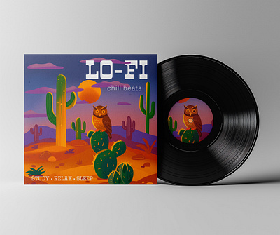 LO-FI Chill Beats Album Cover album album cover beats chill color cover cover art dessert digital art landscape lo fi moody music owl packaging record record cover relax vinyl vinyl record
