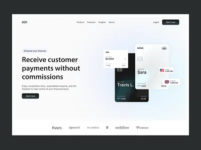 Credit Card Payments Website Design bank card clean design credit card customers debit card finances financial fintech hero section income landing page payment method payments spending transactions ui wealth website website design