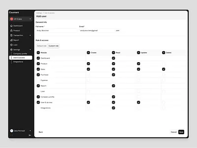 Role & Access UI – Custom User Permissions for SaaS accountant accounting crud custom role permission role access role bassed access control role control role management saas saas design ui design ux design web app design