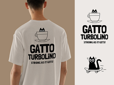 Gatto Turbolino Logo animal beverage black brand branding cafe cat coffee drink logo promo shop skate swag t shirt