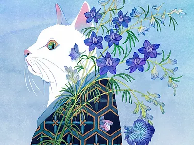 Japanese Cat design illustration logo