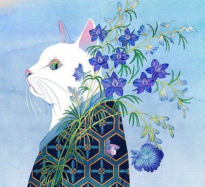 Japanese Cat design illustration logo