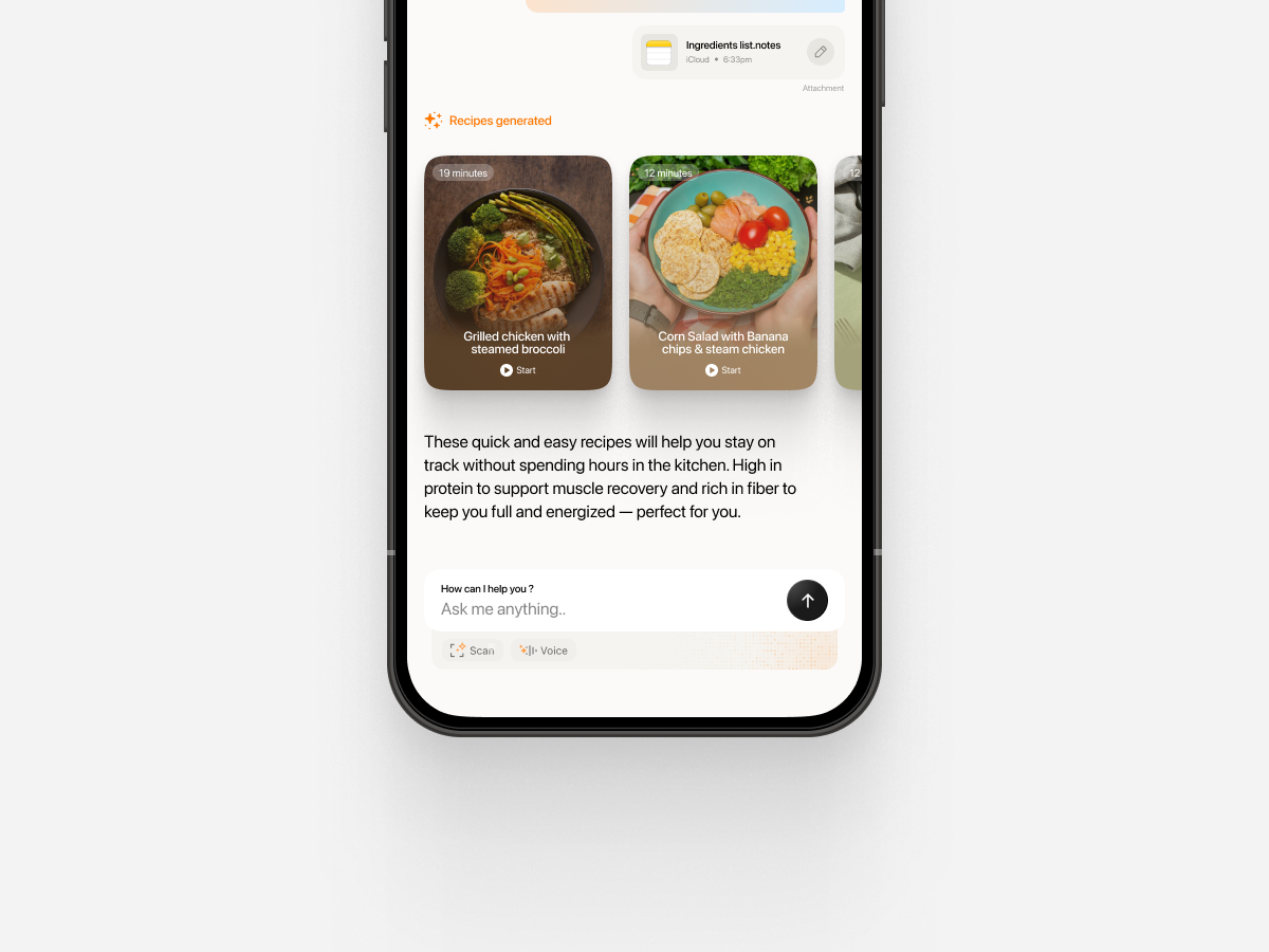 AI Nutrition App – Smart Recipes, Smarter Health ai chat design foodapp nutrition recipie ui uidesign uiinspiration ux