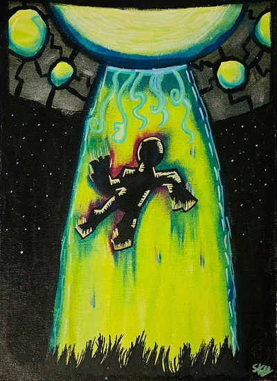 Acrylic and Oil Pastel UFO Illustration 2000s inspired acrylic paint alien aliens design illustration oil pastel painting ufo