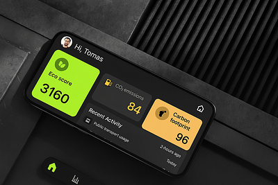 Eco Tracking Dashboard - Mobile App Interface appui carbonfootprint co2emissions ecofriendly ecoscore ecotracking greentech minimaldesign mobileappdesign mobiledashboard publictransport sustainability sustainableliving techforgood userinterface
