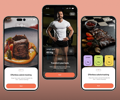 Track Fit – Minimal Nutrition App UI calorietracker dribbbleweeklywarmup figmadesign fitnessapp foodscanner healthtech minimalui mobileapp nutritracker onboarding smartapp uiux