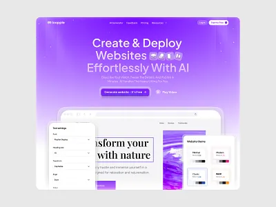 Loopple AI — Effortless Website Creation Hero 🌐⚡ design figma figma design hero hero design hero section hero section design main page purple purple design saas saas design saas website ui uiux ux uxui web design webdesign website