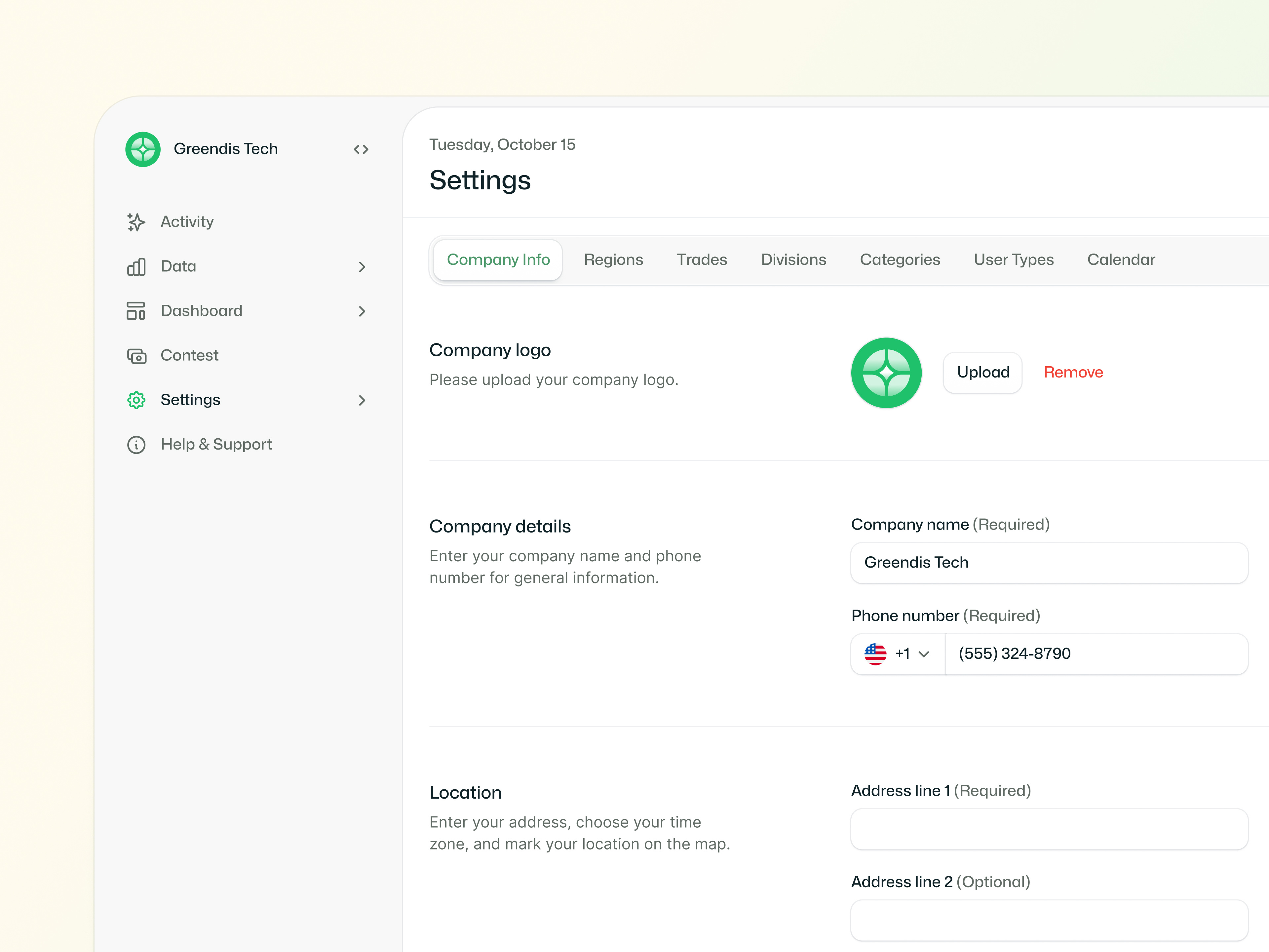 settings app dashboard details info saas settings statistics table ui web