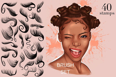 Hair Stamp, 40 Digital Baby Hair, Procreate Hair Brush 3d animation graphic design motion graphics