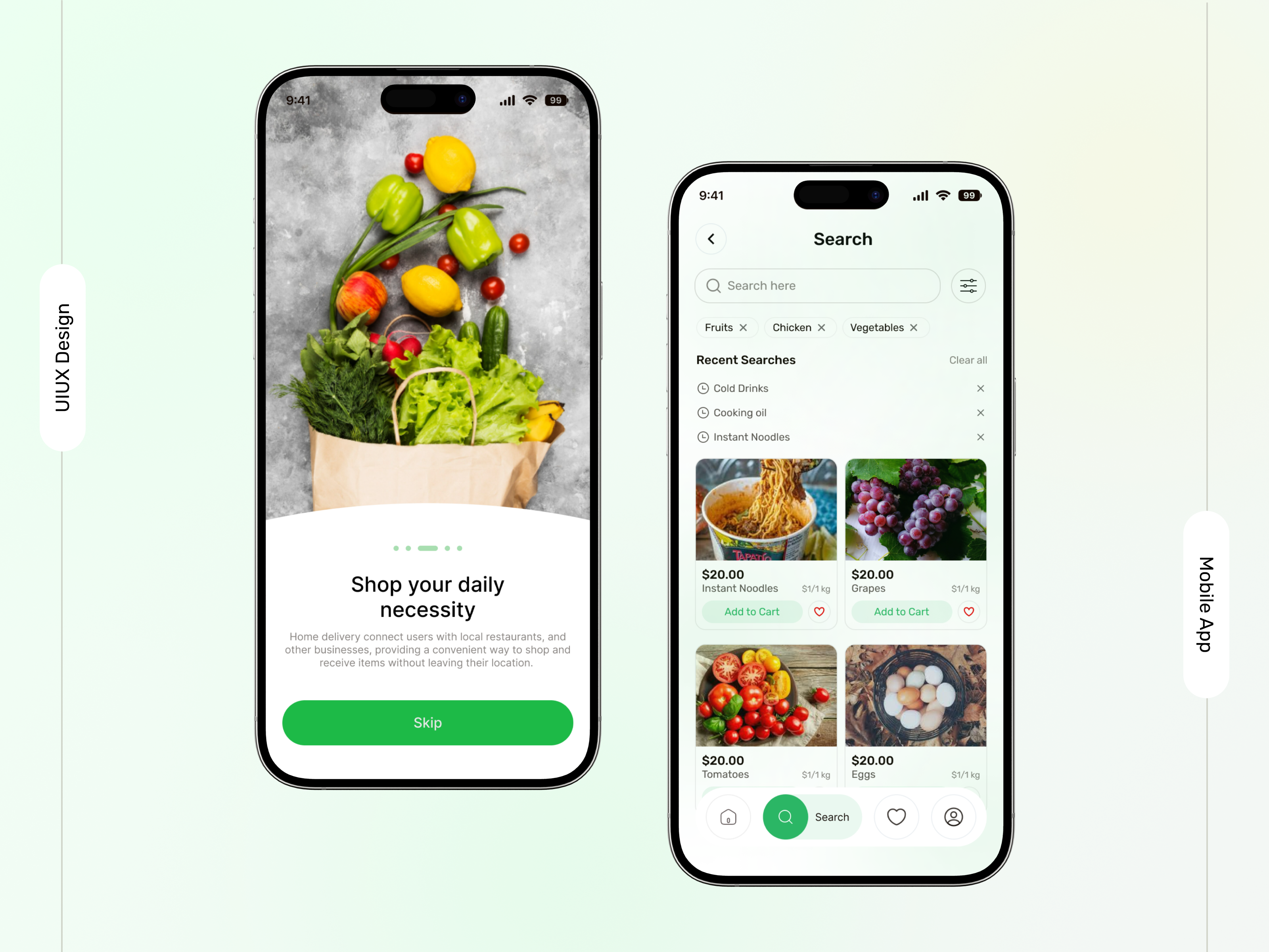 Grocery Mobile App UI UX animation appmockup appui branding clean design cleanui dailyessentials design ecommerceux figmadesign groceryapp minimaldesign mobileappdesign onboardingscreen searchui shoppingapp ui userexperience