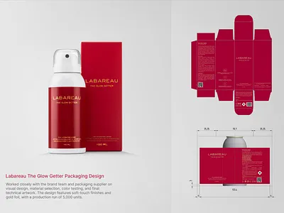 Labareau The Glow Getter Packaging Design amsterdam b2b branding cosmotic design eu graphic design labareau logo luxury netherland package packaging printing red skincare spf labale spray design ui visual