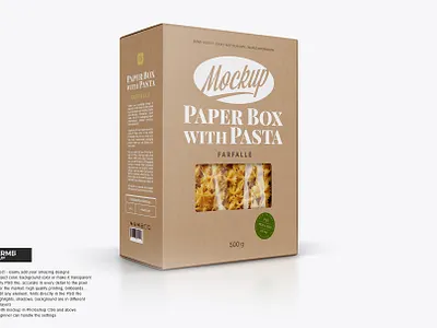 Kraft Box with Pasta Mockup branding coffee design food graphic design illustration logo mock up mockup mockups pack package packaging product psd smart object template