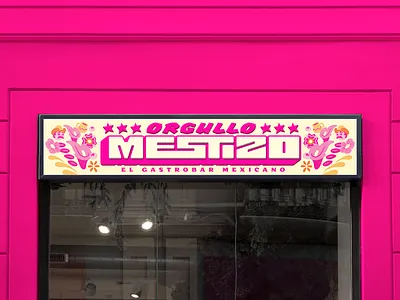 Orgullo Mestizo - Sign arbol de la vida bar branding design flowers gastrobar gay graphic design illustration letter logo mexican mexican pink mexico pink proud spain tacos typography vector