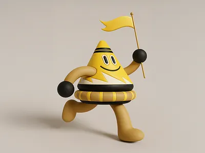 GIKA 3D Mascot 3d branding character design digital editorial festival flag happy icon illustration kid mascot run. running vector yellow