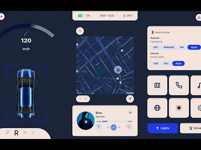 Smart Car Dashboard UI – Night Mode Experience automotivedesign cardashboard carinterface darkmodeui dribbbleweeklywarmup smartcar speedometer ui uidesign ux
