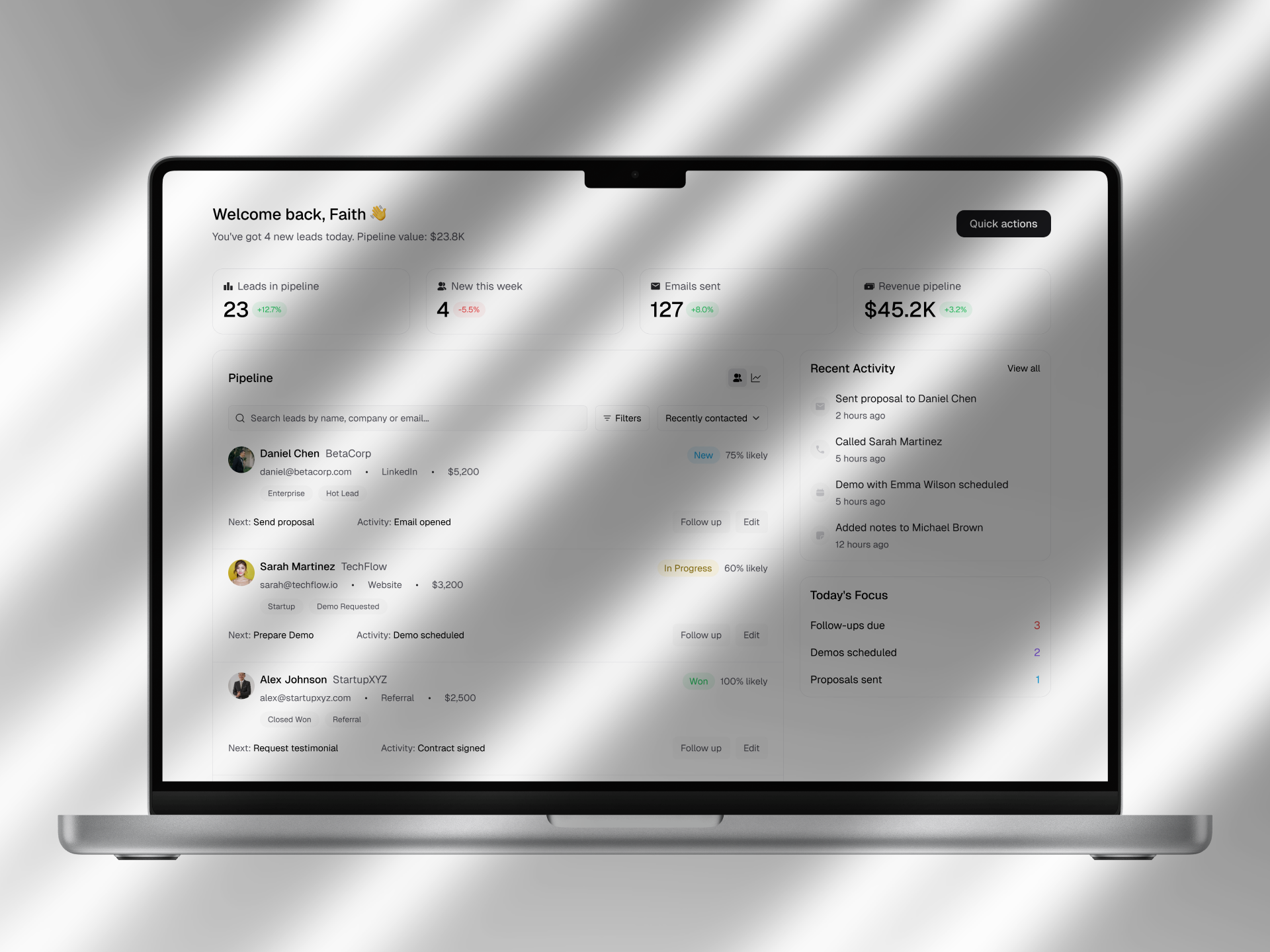 Micro CRM for Solo Founders analytics crm daily ui dashboard design sales ui web web app