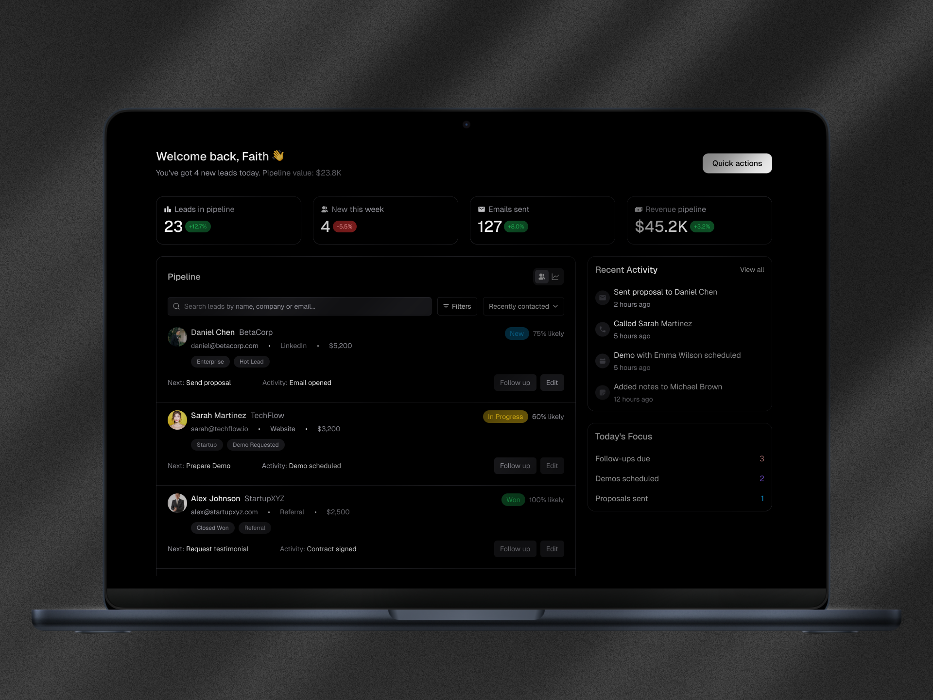 Micro CRM for Solo Founders analytics crm dashboard design sales tracking ui web web app