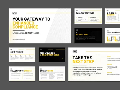Presentation Template for LFA black business canva compliance good graphic design grey minimal powerpoint ppt pptx presentation startup template yellow