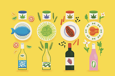 Where Wine Meets Weed illustrations for Full Pour magazine beverage illustration cannabis illustration colorful digital art editorial illustration food illustration food pairing illustration illustration magazine illustration publication illustration weed illustration weed pairing illustration wine illustration wine pairing illustration