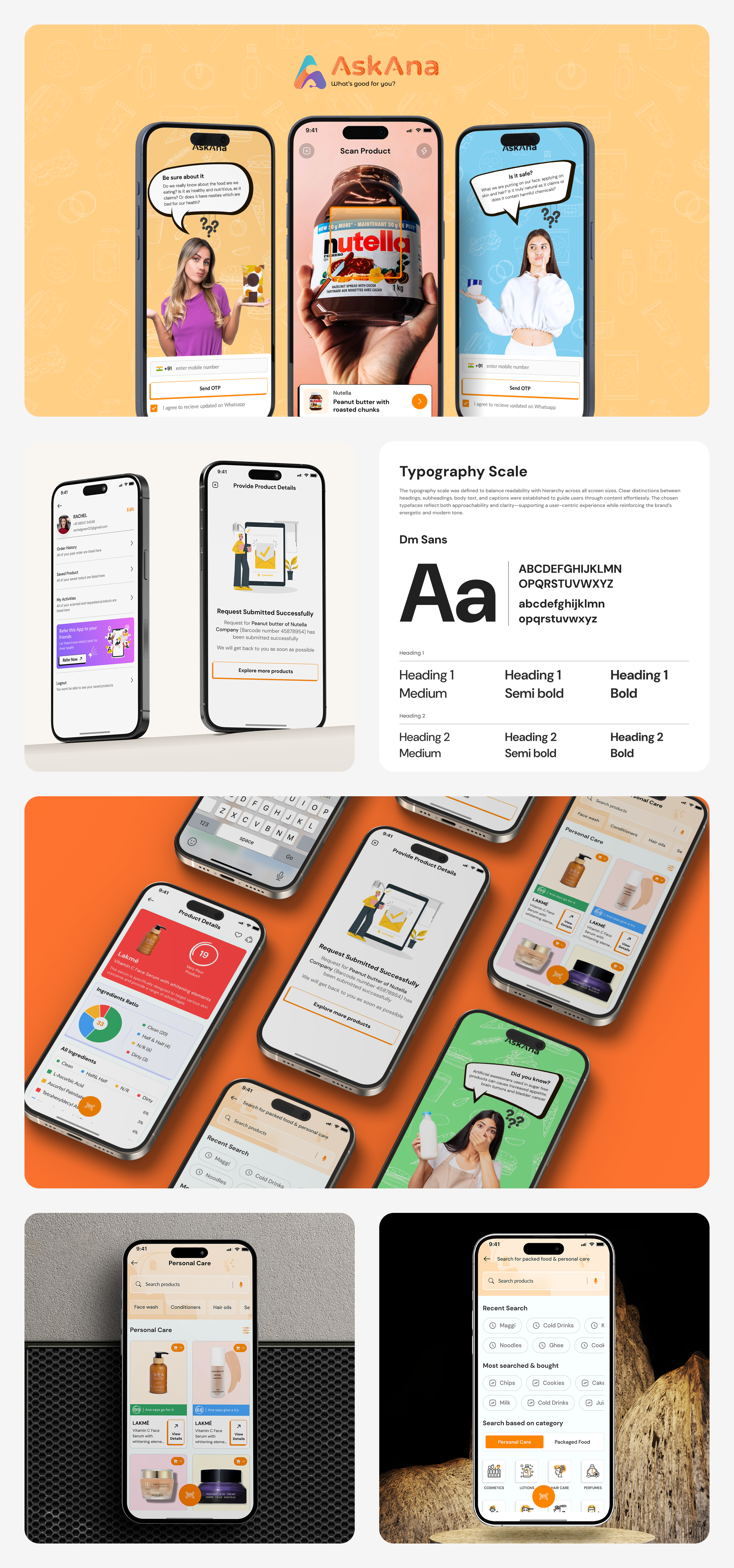 Mobile App to Instantly Scan Product Ingredient app filters ingredients login login screen mobile mobile app onboarding screen product product scan question rate rating scan scan product ui