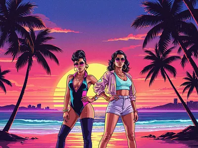 Miami Vice x Rockstar GTA Retro Art Illustrations 2d character art betting cartoon casino character design crypto digital art drawing gambling game design gta gta v gta vi illustration miami vice midjourney nft rockstar vice city