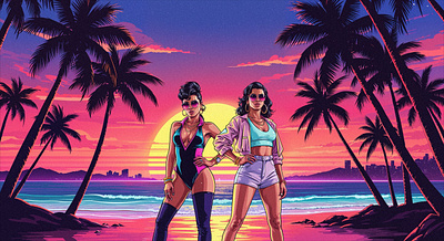 Miami Vice x Rockstar GTA Retro Art Illustrations 2d character art betting cartoon casino character design crypto digital art drawing gambling game design gta gta v gta vi illustration miami vice midjourney nft rockstar vice city