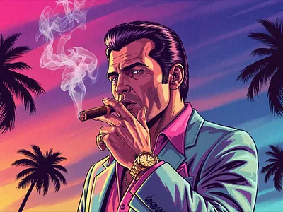 Miami Vice x Rockstar GTA Retro Art Illustrations art betting casino concept art crypto digital art drawing game design gaming gta v gta vi illustration miami vice nft retro vice city