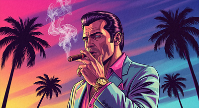 Miami Vice x Rockstar GTA Retro Art Illustrations art betting casino concept art crypto digital art drawing game design gaming gta v gta vi illustration miami vice nft retro vice city