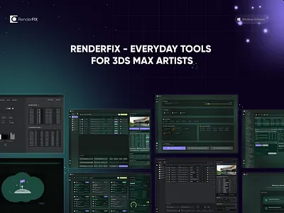 Everyday tools for 3Ds Max Artists - Liquid Glass Style Design 3ds max artists admin panel cms crm design system development emerald green frame rendering software glassmorphism liquid glass modern dashboard rendering rendering tool saas ui webapp windows software windows software ui design