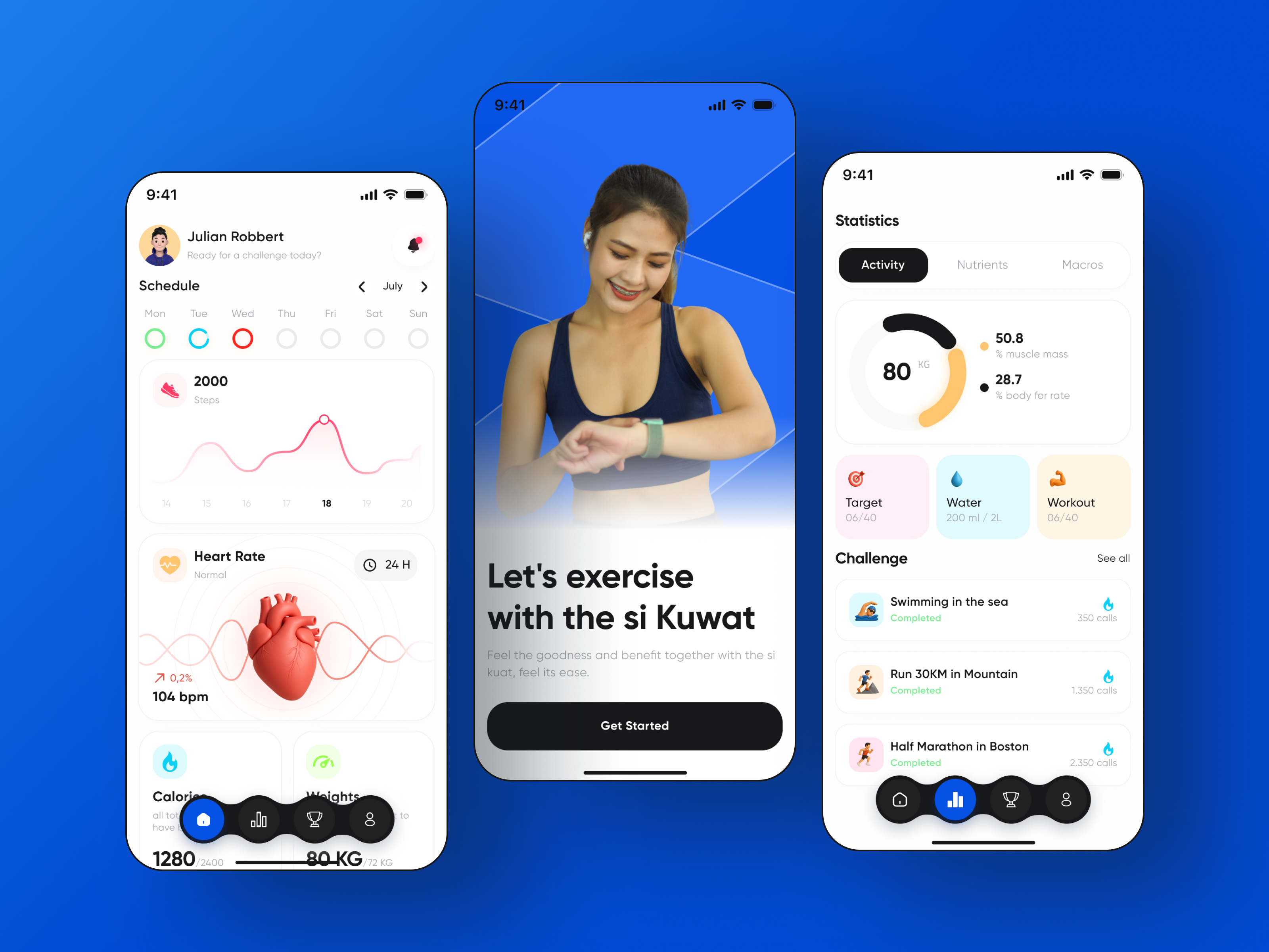 Kuwat - Fitness & Workout App 3d animation app branding design graphic design illustration logo minimal mobile design mobile ui motion graphics ui ux