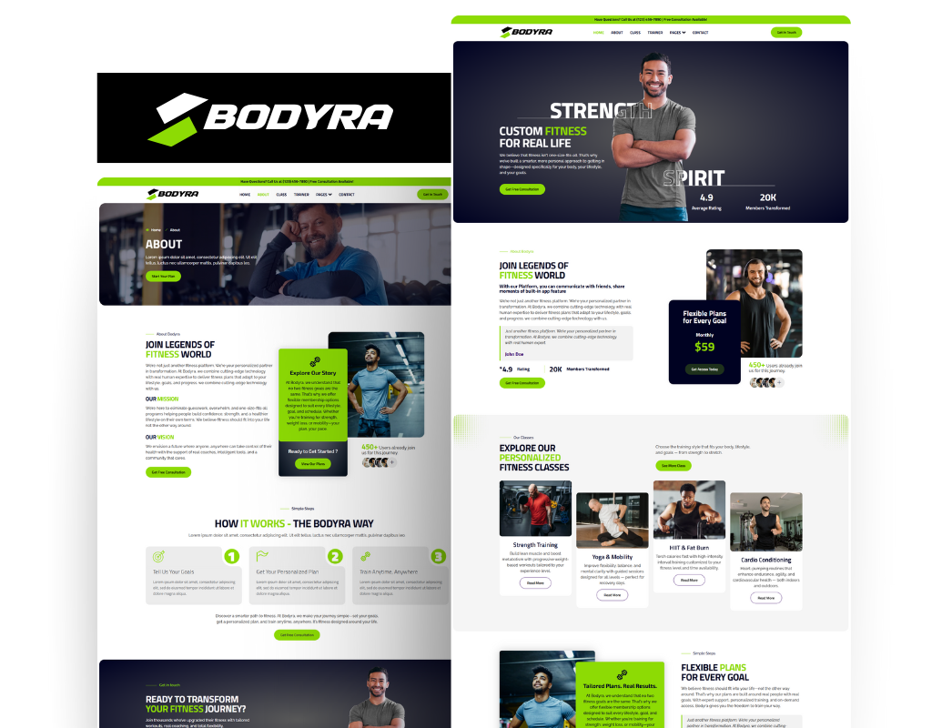 Bodyra — Personal Trainer & Fitness Elementor Template Kit body body builder coach elementor elementor template fitness gym landingpage outfit personal trainer trainer ui ux webdesign website wellness wodpress wordpress theme