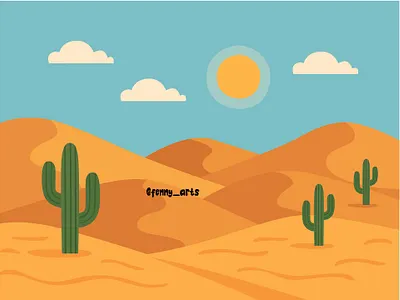 Desert Landscape with Cactus and Rolling Hills background beautiful cactus cartoon cielo desert dune hills hot landscape nature sand scene sky sun sunny sunset wallpaper warm